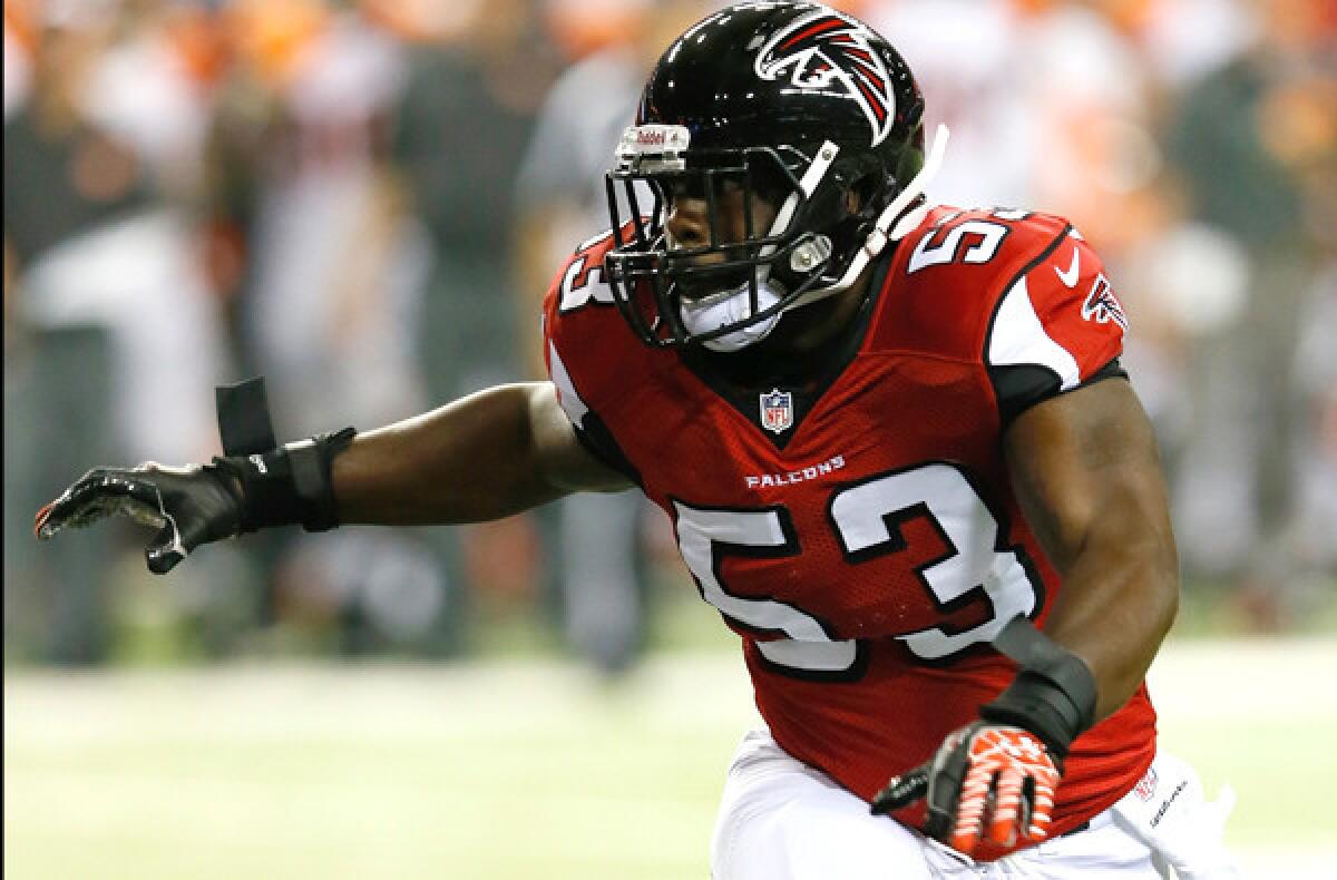 Falcons linebacker Brian Banks pursues an opponent during a preseason game against the Cincinnati Bengals on Thursday night in Atlanta.