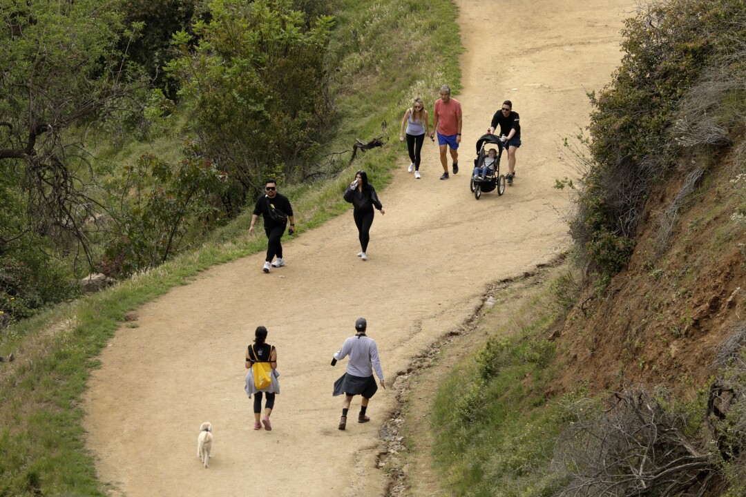 Griffith Park had lots of visitors March 21. People tried to maintain social distancing, but didn’t always succeed. 
