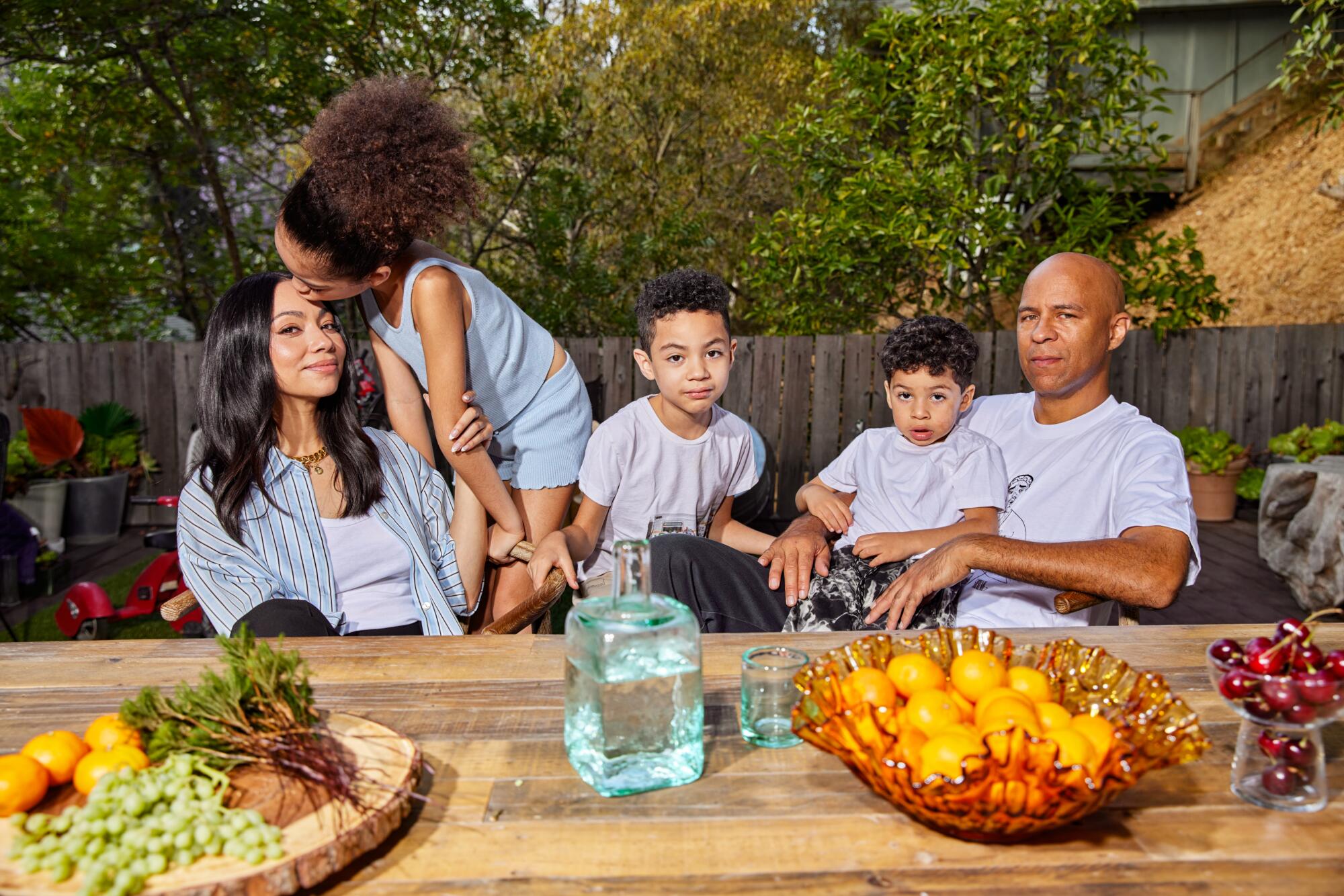 Stylist Monica Rose with her family at their home in Los Angeles. 