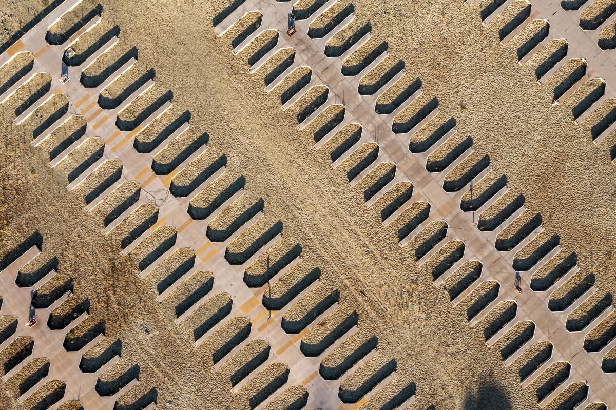 Boat slips are surrounded by dry land