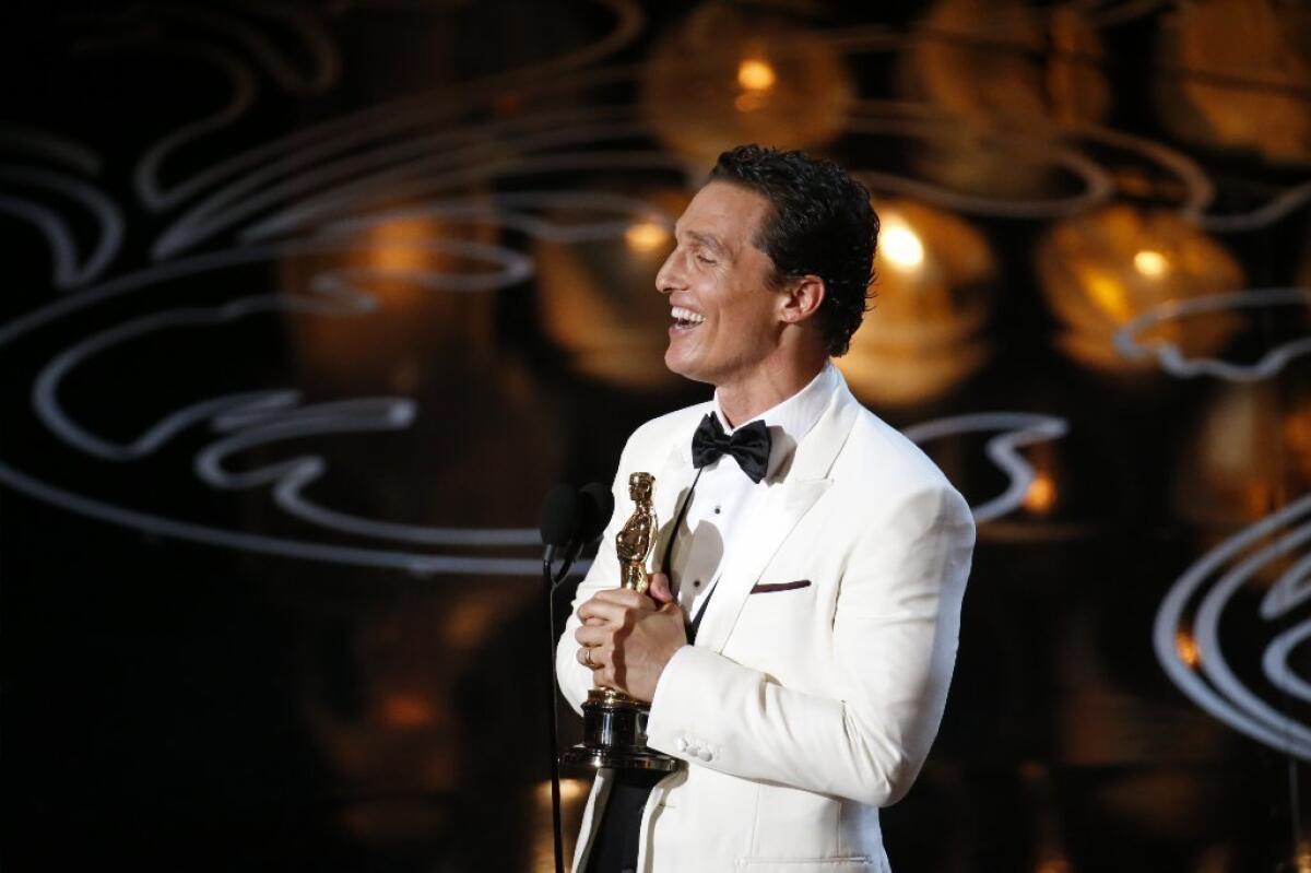 Matthew McConaughey accepts lead actor Oscar for his work in "Dallas Buyers Club."