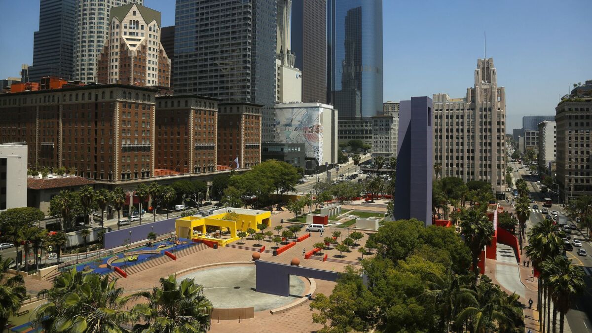 Pershing Square at 6th and Hill streets in downtown Los Angeles.