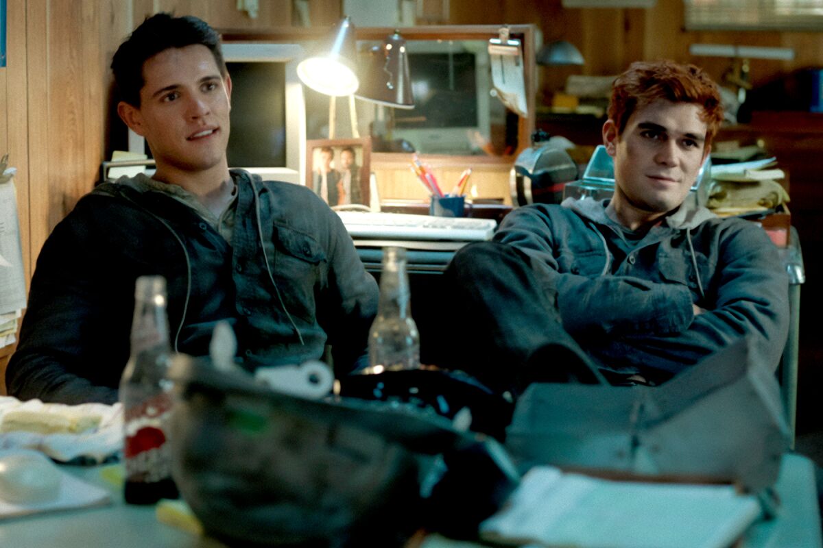 Casey Cott, left, and KJ Apa in "Riverdale" on the CW.
