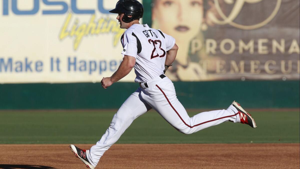 The Storm's Michael Gettys runs toward second base during the Storm's game against the 66ers at Diamond Stadium in Lake Elsinore on Monday. Aug. 15, 2016.