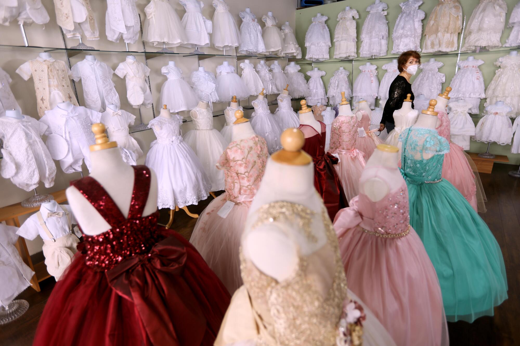 Dresses inside a store. 