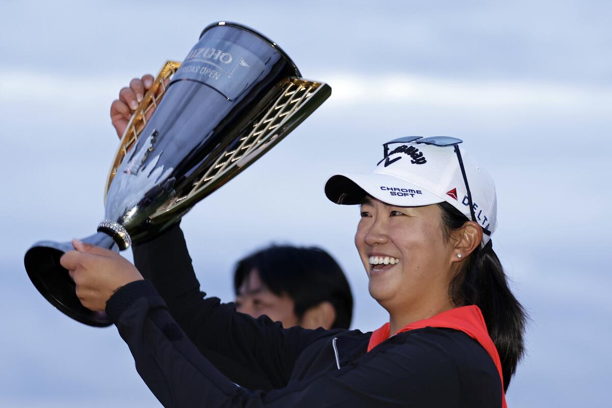 Rose Zhang celebrates after winning the Mizuho Americas Open.