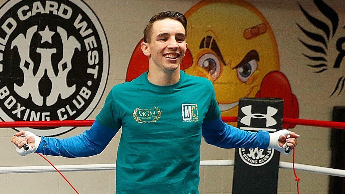Michael Conlan works out in front of reporters at Wild Card West in Santa Monica on March 8.