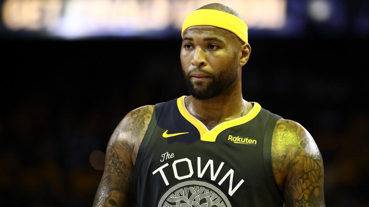 DeMarcus Cousins on the court against the Toronto Raptors during Game 6 of the NBA Finals in Oakland on June 13.