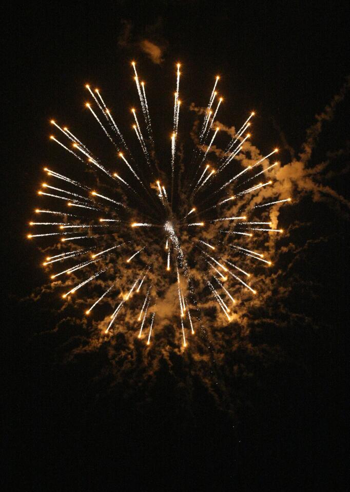 Fireworks light the sky for homecoming during halftime at the La Cañada High School football game on Friday, Oct. 16, 2015.