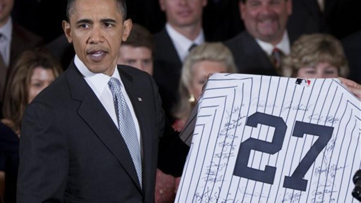 Obama welcomes champion NY Yankees to White House