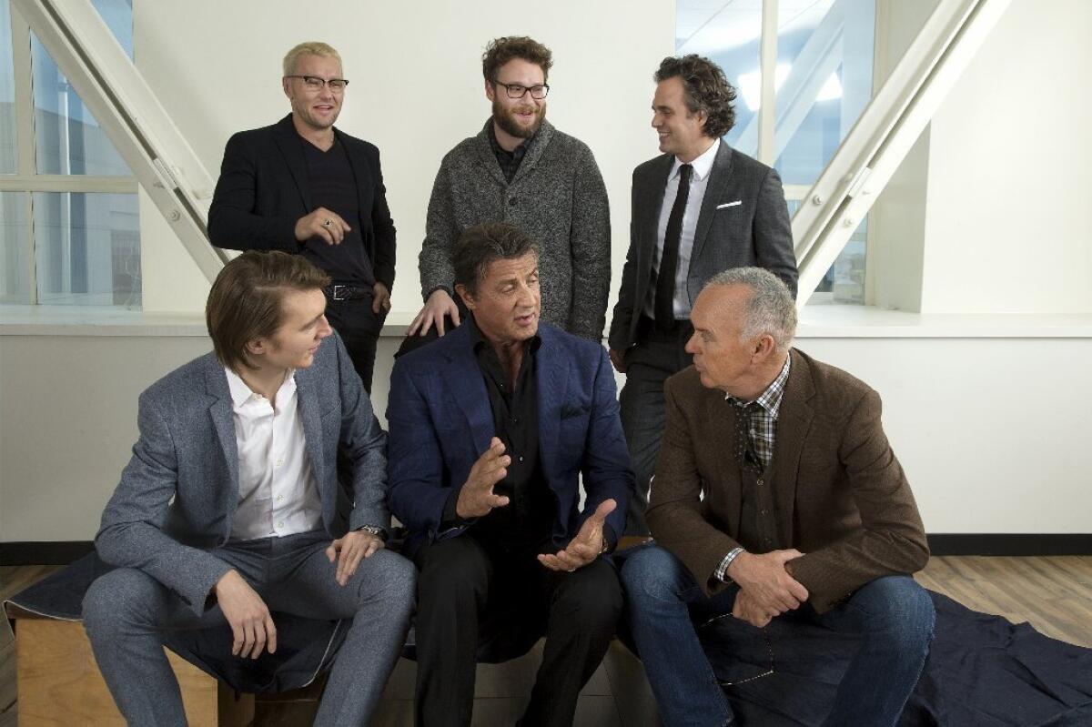 Supporting players: Joel Edgerton, clockwise from top left, Seth Rogen, Mark Ruffalo, Michael Keaton, Sylvester Stallone and Paul Dano.