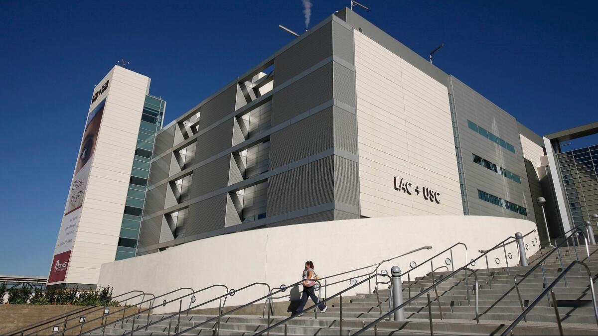 A building on the campus of Los Angeles County-USC Medical Center.