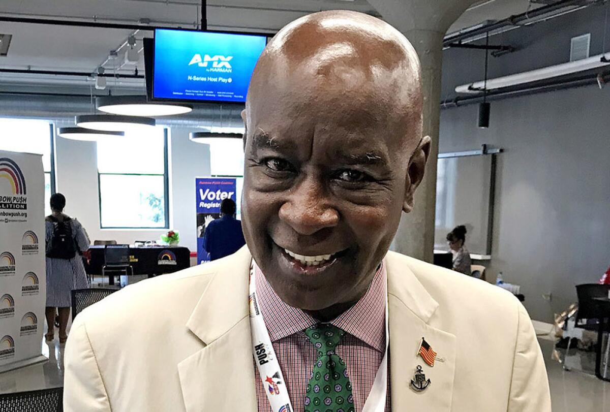 Henry Singleton, an SEIU labor organizer from Harlem, N.Y., said he still supports Joe Biden in an interview Friday at the headquarters of the Chicago Teachers Union in Chicago.