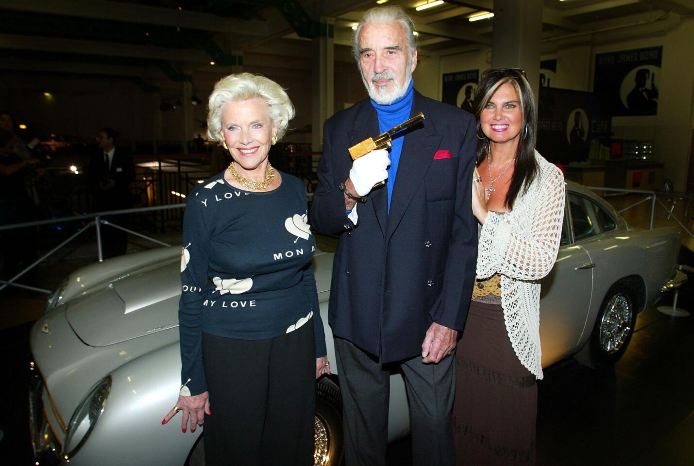 Christopher Lee with Honor Blackman and Caroline Munro