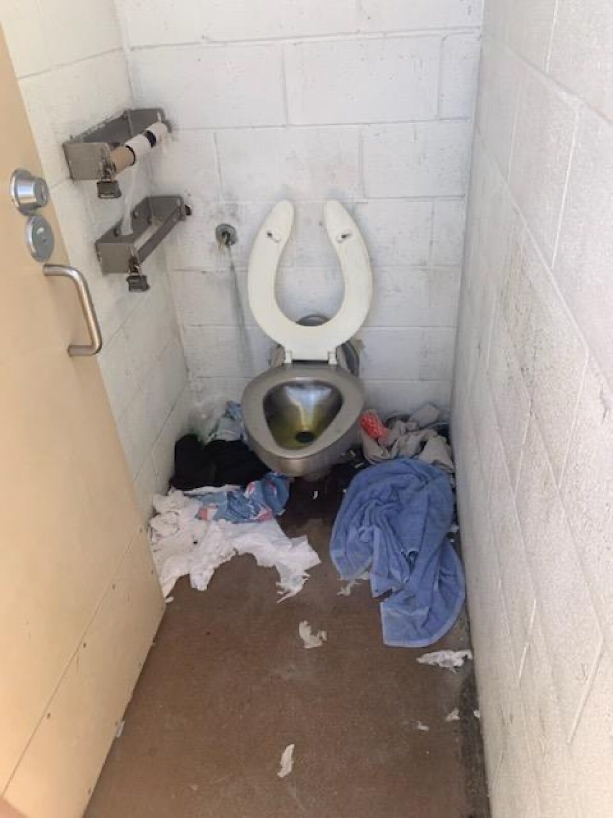 This photo of a messy stall was taken in April at the south restroom facility at La Jolla Shores' Kellogg Park.