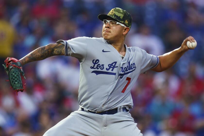 Los Angeles Dodgers starting pitcher Julio Urias throws during the second inning.