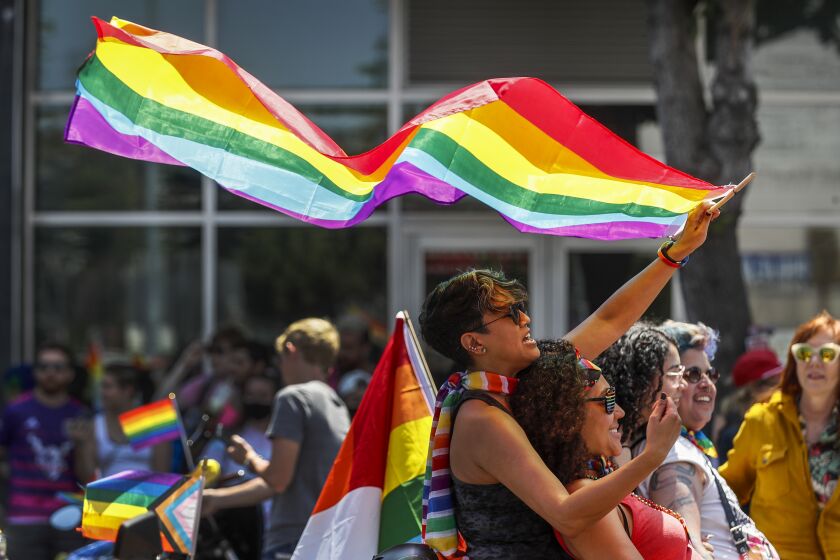 Los Angeles, CA, Sunday, June 12, 2022 - Thousands gather along Hollywood Blvd at the 2022 LA Pride Parade. (Robert Gauthier/Los Angeles Times)