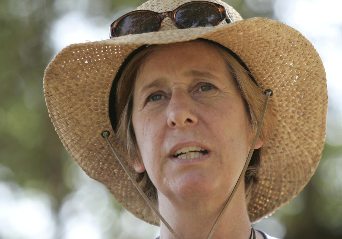 Antiwar activist Cindy Sheehan meets with reporters in Crawford, Texas, during the opening of "Camp Casey" on Sheehan's new property near former President Bush's ranch.