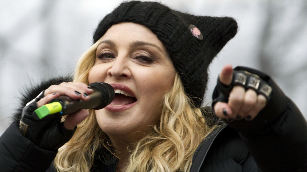 Madonna performs during the Women's March rally in Washington, D.C., on Saturday.