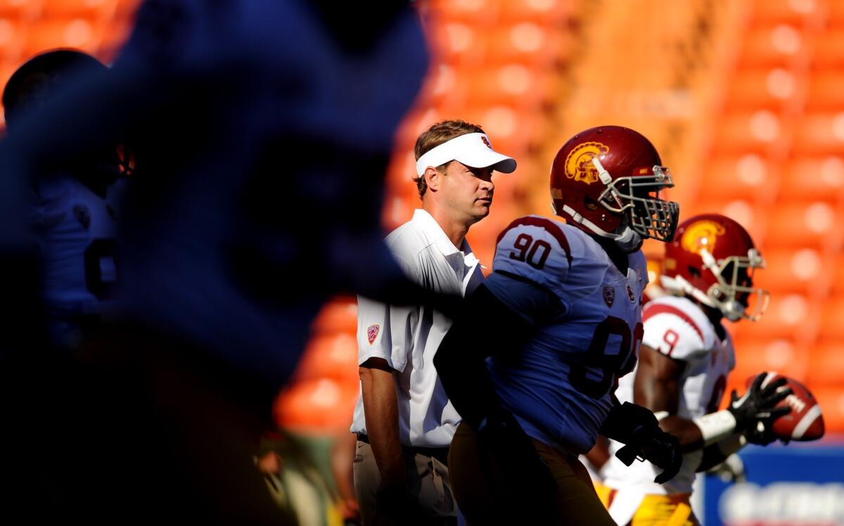 USC Coach Lane Kiffin hasn't revealed who will take the first snap for the Trojans when they play in their home opener against Washington State on Saturday.