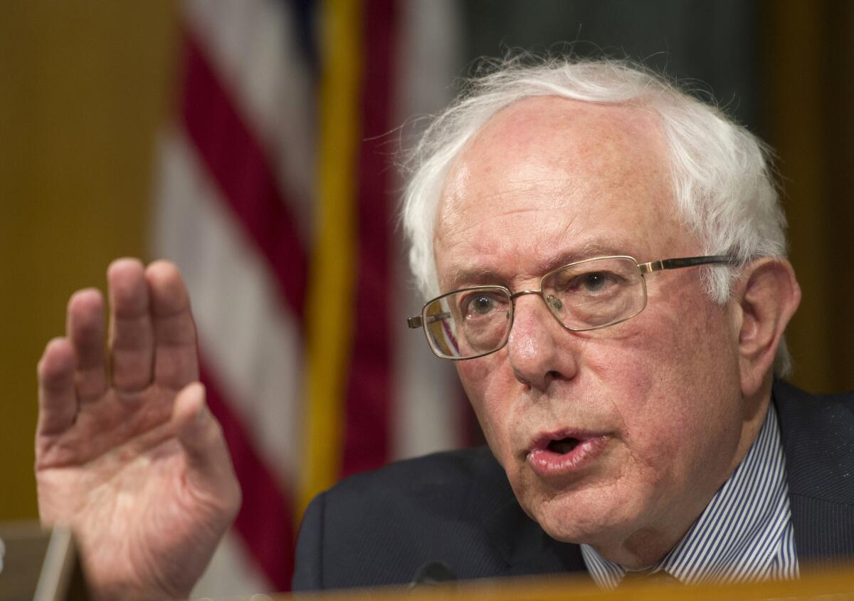 Sen. Bernie Sanders speaks during a meeting of the Veterans Affairs Committee in Washington on May 15, 2014.