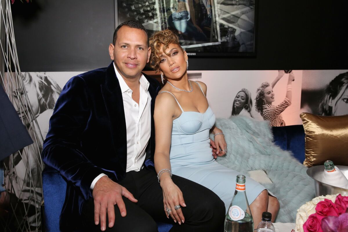 Alex Rodriguez and Jennifer Lopez at the Guess spring 2018 campaign party.