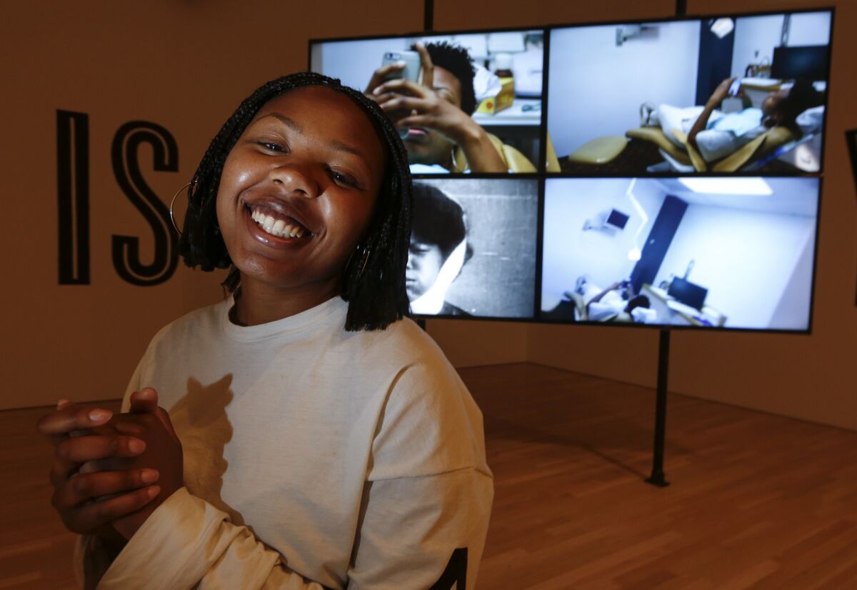 "A lot of my work, the subject is film and television itself, and history, and how that kind of coincides with larger cultural history and memory," Martine Syms says. (Mark Boster / Los Angeles Times)