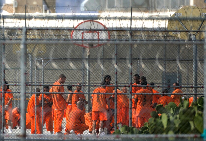 Inmates in the yard at Arizona State Prison-Kingman in Mohave County.