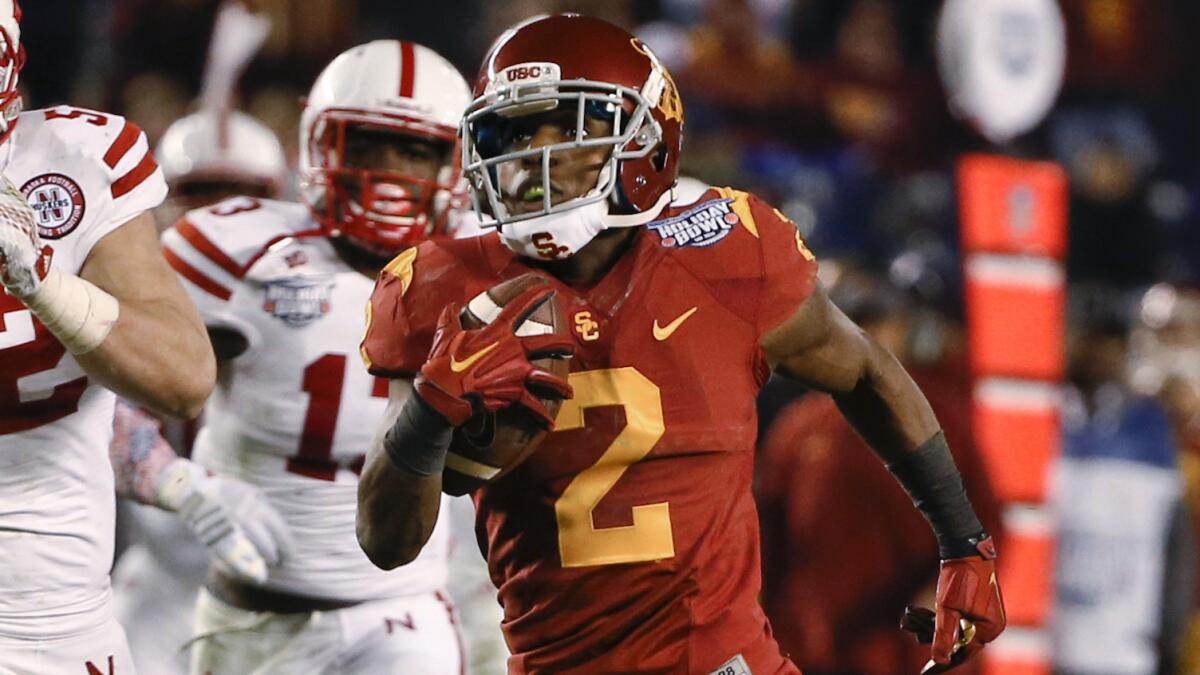 USC's Adoree' Jackson scores on a 71-yard touchdown reception during the Trojans' victory over Nebraska in the Holiday Bowl on Dec. 27.
