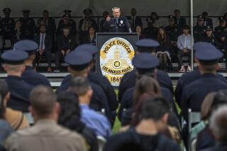 LOS ANGELES, CA-JUNE 2, 2023: LAPD Chief of Police Michel Moore delivers the commencement address to graduates of the Los Angeles Police Academy Class 12-2022, during a ceremony at the Los Angeles Police Academy in Los Angeles. (Mel Melcon / Los Angeles Times)