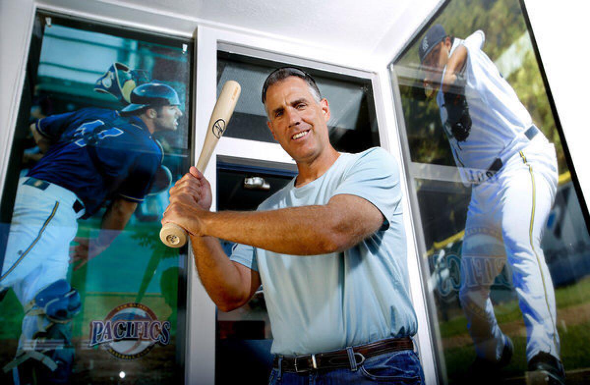 SAN RAFAEL, CA-JULY 18, 2013: Former Los Angeles Dodger Mike Marshall, who played on the last Dodger team to win a World Series, back in 1988, is photographed in front of the office of the San Rafael Pacifics in San Rafael on July 18, 2013. Marshall managed the San Rafael Pacifics in 2012 and is now the Commissioner of the five team independant minor league that the Pacifics belong to. (Mel Melcon/Los Angeles Times)