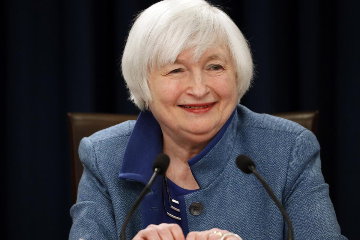 Federal Reserve Chairwoman Janet L. Yellen smiles during a news conference Dec. 14 in Washington.
