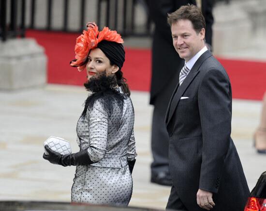 British Deputy Prime Minister Nick Clegg and his wife Miriam Gonzalez Duantez arrive at the wedding. Photo gallery: Prince William and Kate Middleton are married Photo gallery: The royal wedding dress