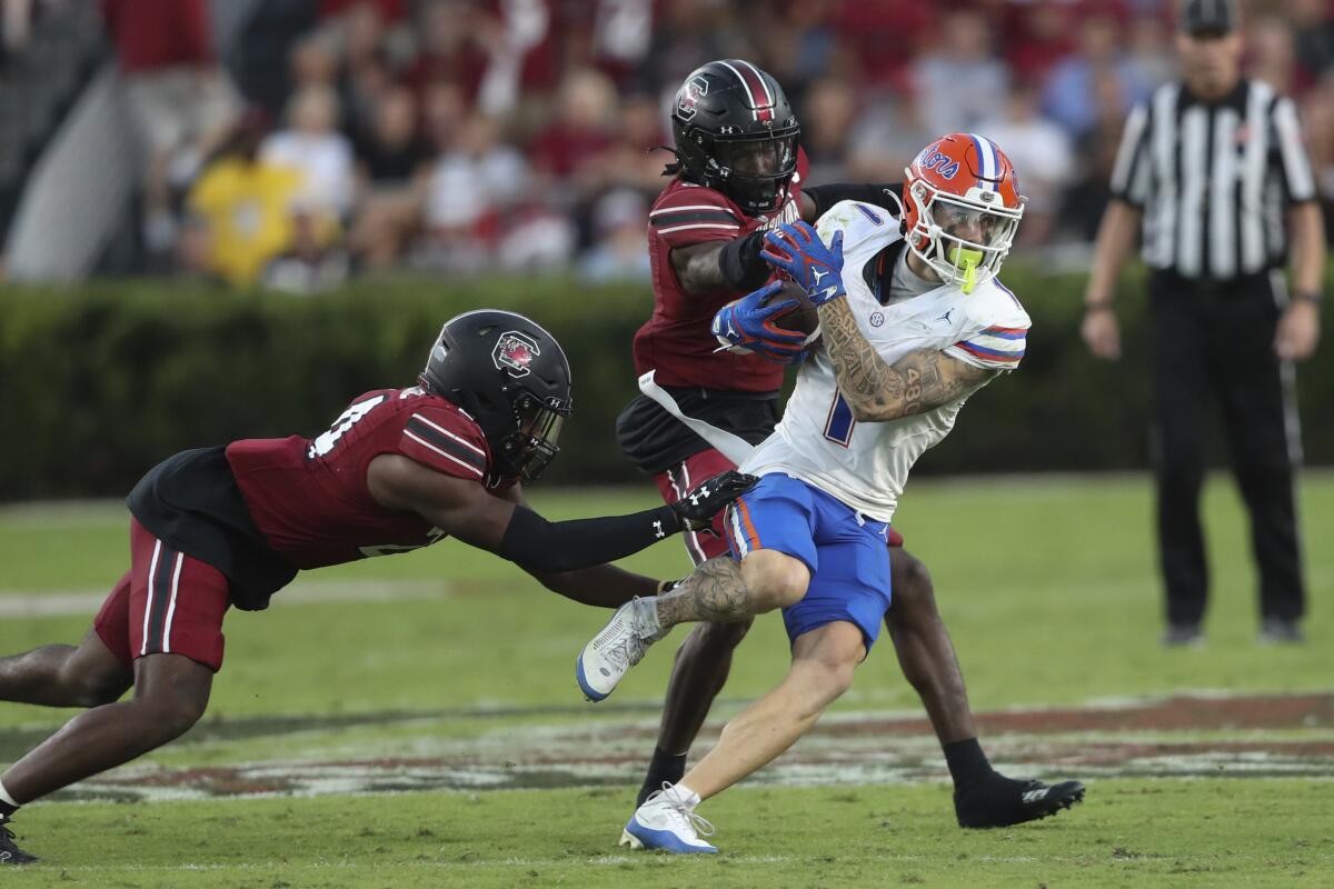 Florida wide receiver Ricky Pearsall runs with the ball against South Carolina in October.