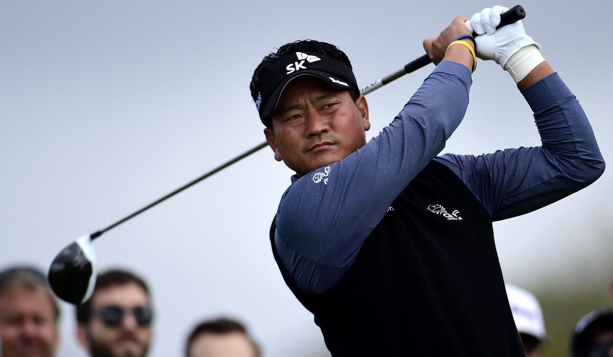 K.J. Choi tees off on the second hole during Round 3 of the Farmers Insurance Open at Torrey Pines South on Saturday.
