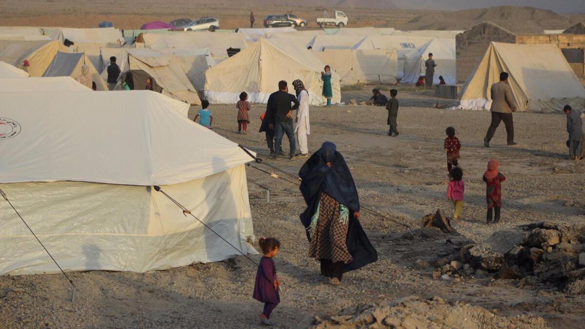 A makeshift camp in Takhar province for Afghans displaced by ongoing fighting against Taliban militants.
