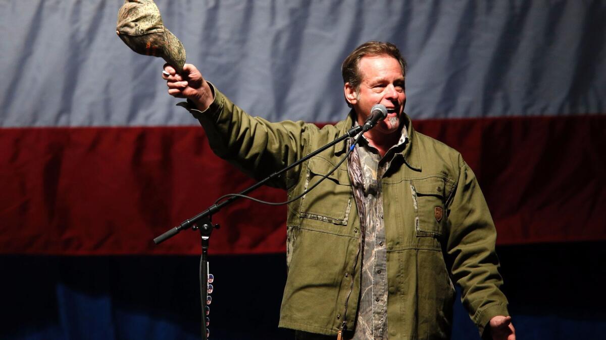 Ted Nugent at a rally for Republican candidate Donald Trump on Sunday in Sterling Heights, Mich.