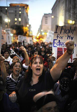 Michelle Crocfer expresses her feelings during a rally in downtown Los Angeles.