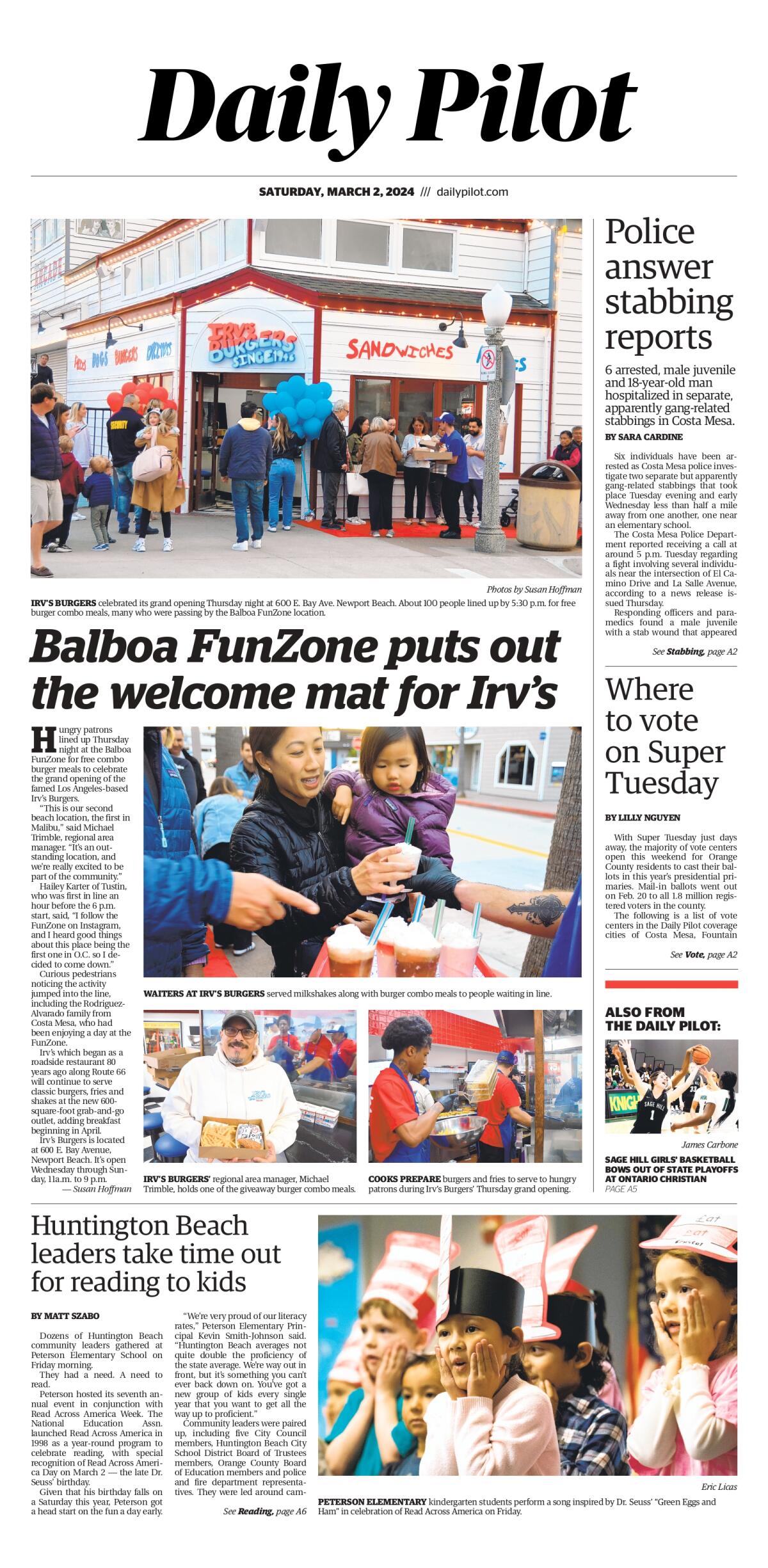 Front page of the Daily Pilot e-newspaper for Saturday, March 2, 2024.