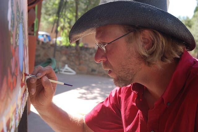 Artist Robert Anderson at work on Canyon Road, Santa Fe, N.M., in 2010.