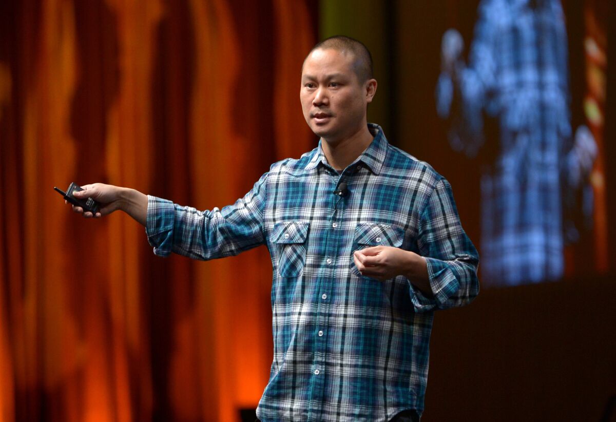 Zappos.com CEO Tony Hsieh speaks onstage during CinemaCon.