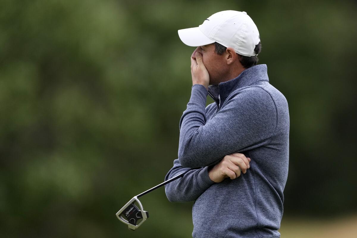 Rory McIlroy reacts after missing a putt on the sixth hole during the third round of the U.S. Open on June 18, 2022.