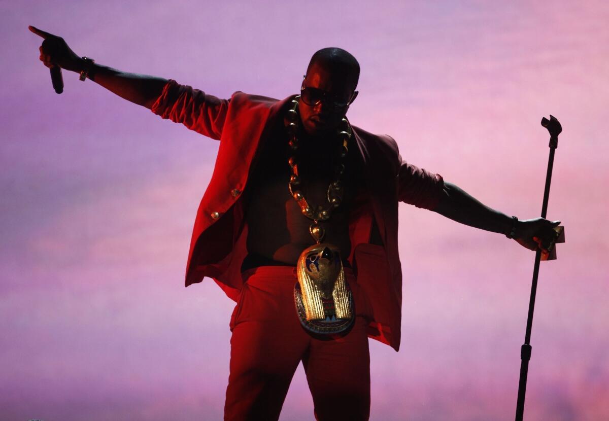Kanye West performs at the 2010 BET Awards in Los Angeles.