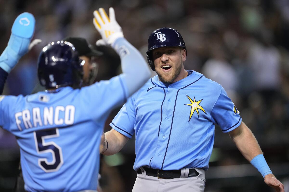 Los jugadores de los Rays de Tampa Bay Luke Raley 