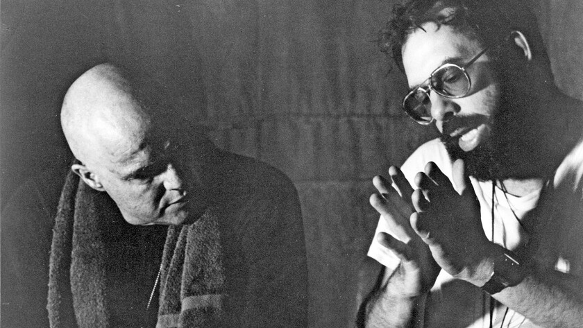 Marlon Brando, left, and Francis Ford Coppola on the set of the 1979 movie "Apocalypse Now."