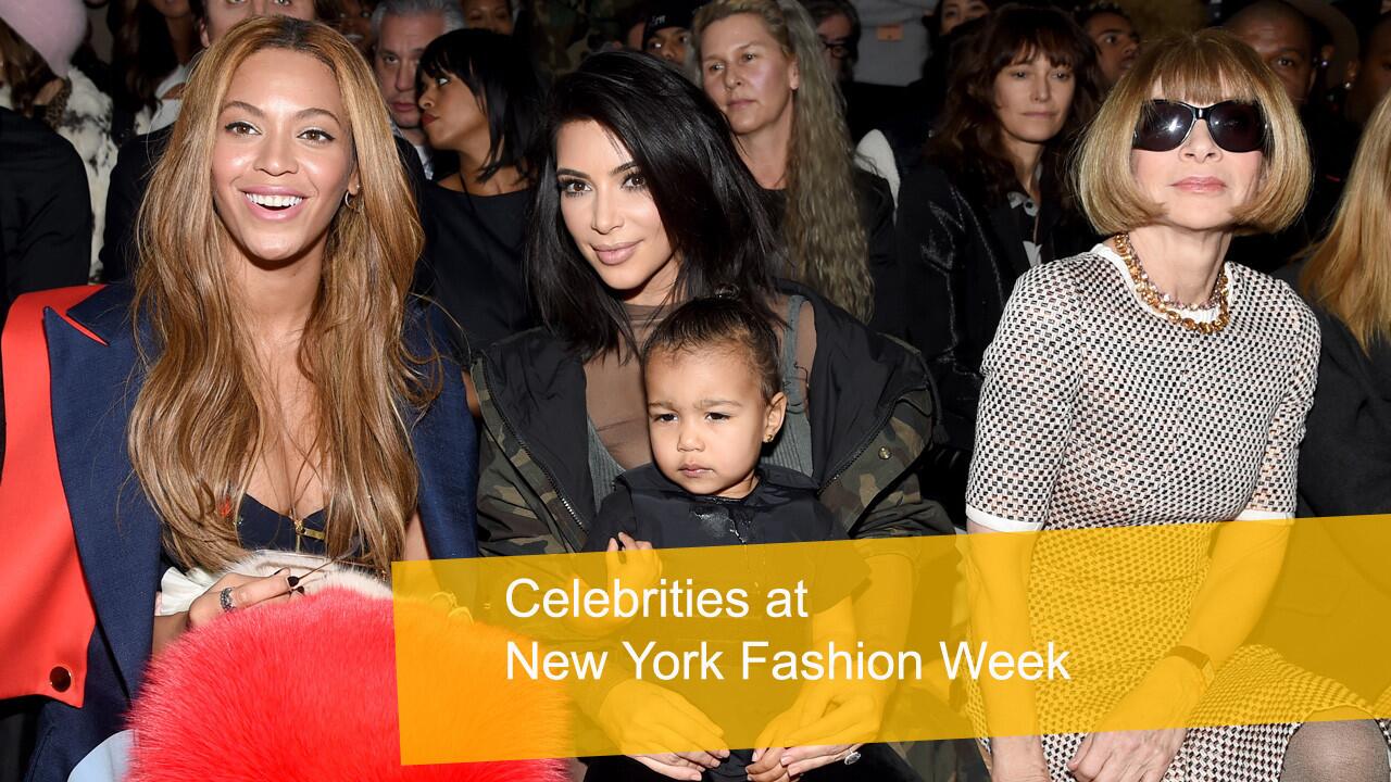 Beyonce, from left, Kim Kardashian with daughter North West, and Anna Wintour attend the Kanye West + Adidas Originals show during New York Fashion Week for fall 2015. Complete updates from New York Fashion Week 2015 | New York Fashion Week: Street Style