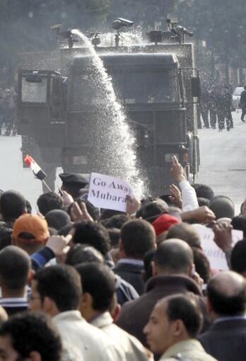 Water cannon against protesters