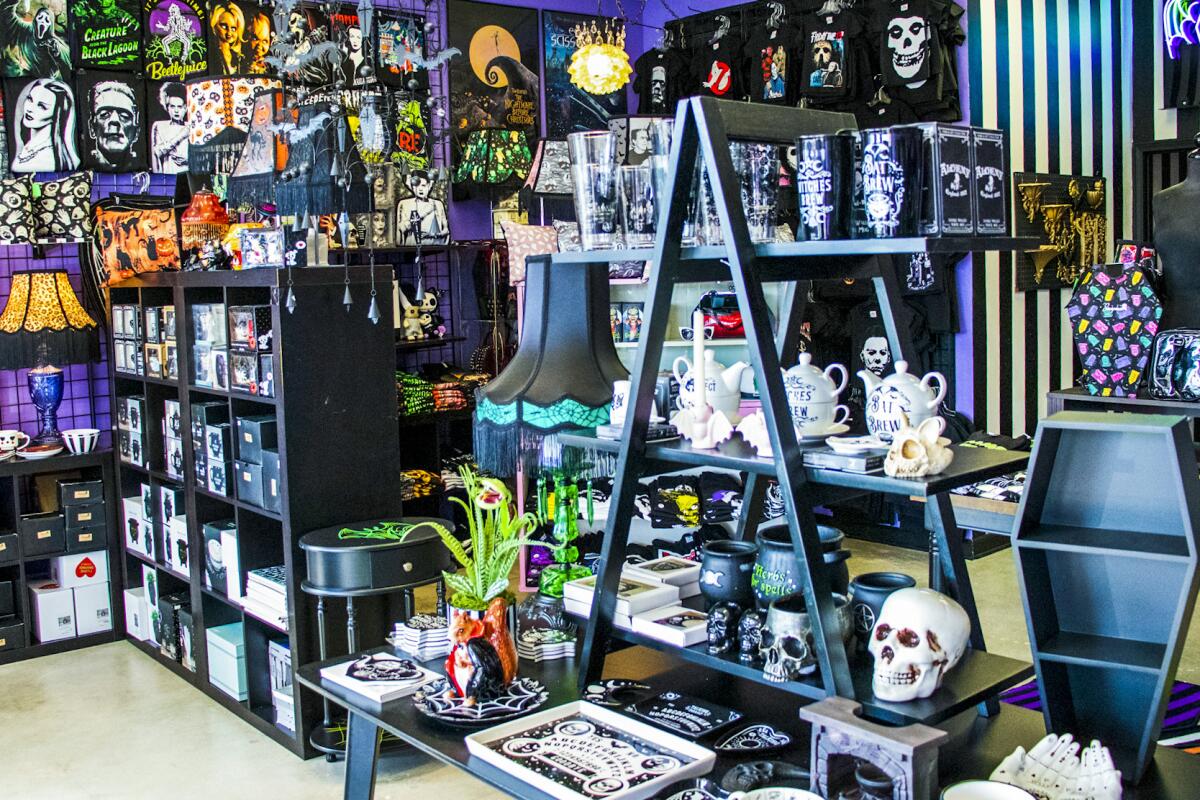 Halloween-themed items for sale at Coolsville USA