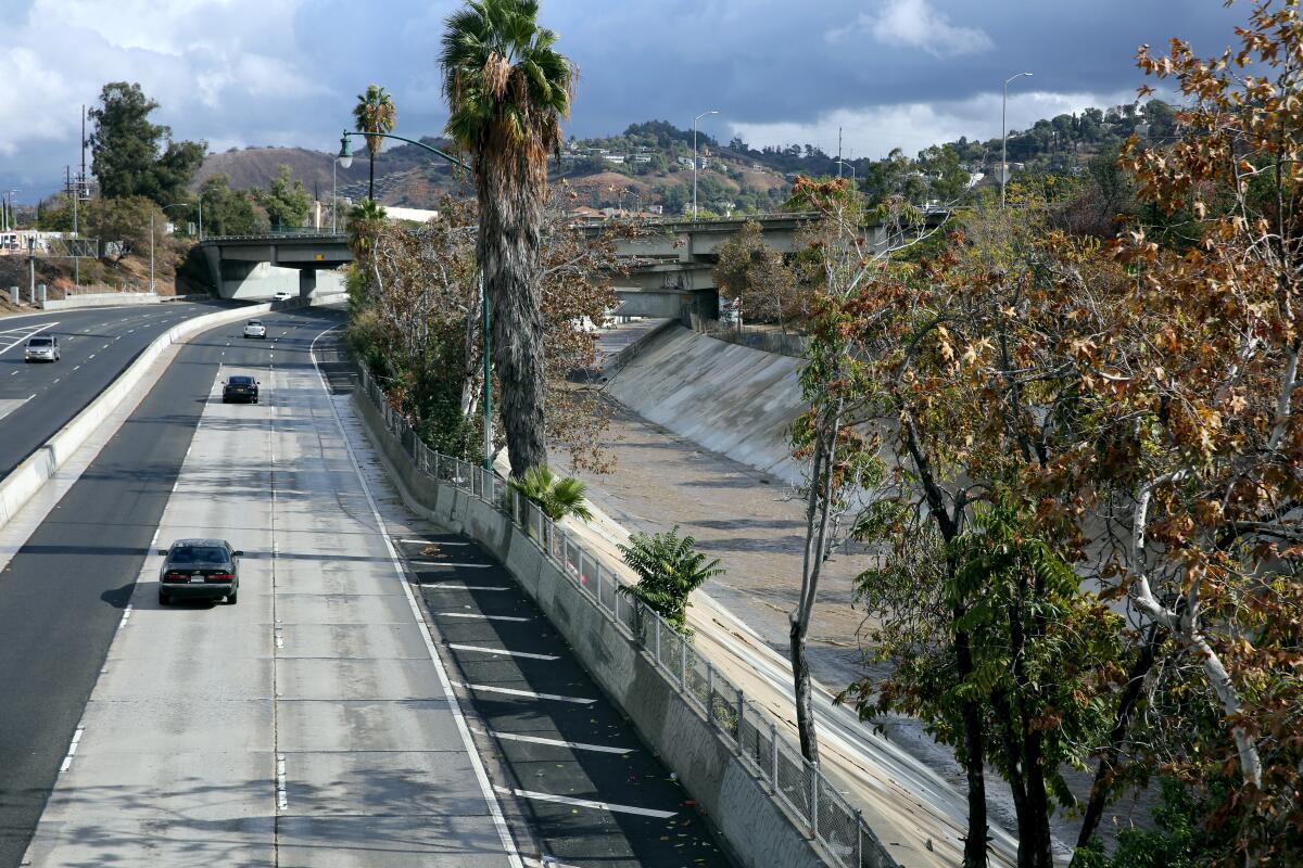 The 110 Freeway and the Arroyo Seco, looking north