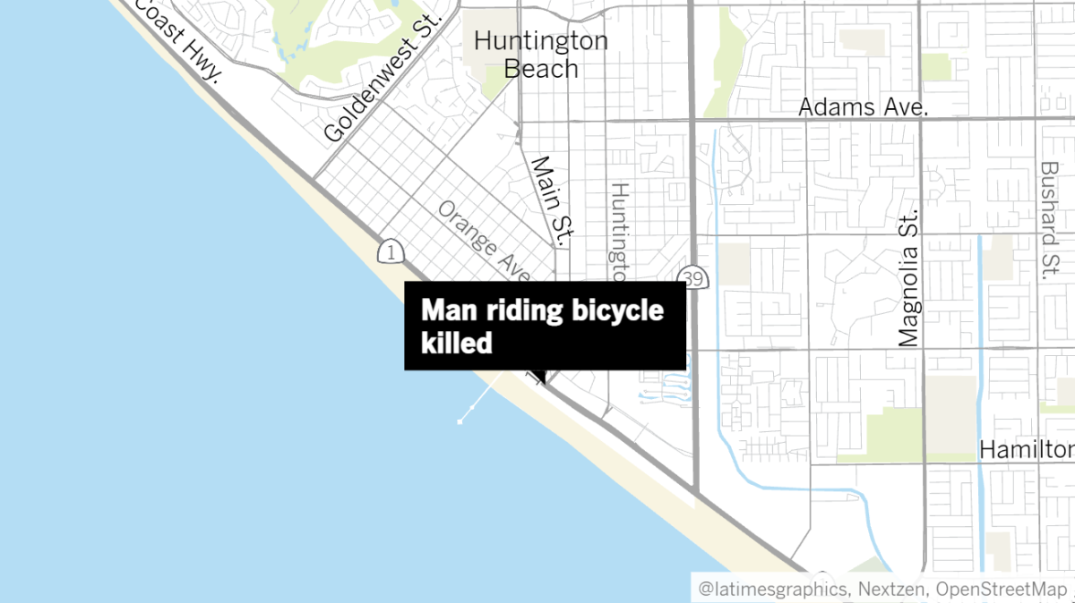 A Huntington Beach man riding his bicycle downtown died after he was hit by a car.
